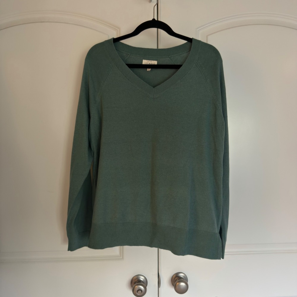 Lucky Brand Womens Sage Green V-Neck Raglan Sleeve Pullover Sweater Size Medium